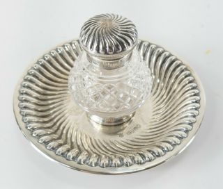 Antique English Sterling Silver And Cut Glass Inkwell Deskset Horace Woodward