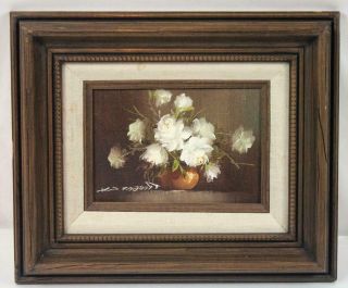 Vintage Robert Cox Floral Oil Painting On Wood Board Framed And Signed