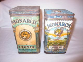 2 Vintage Monarch Tin ' s Cocoa & Tea 3