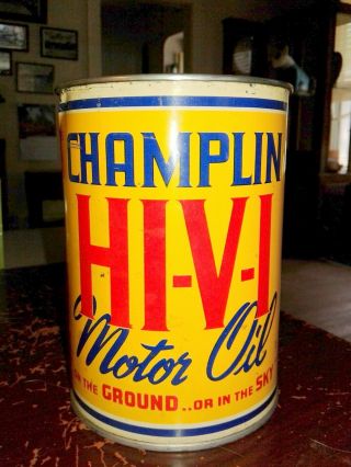 Vintage Metal Champlin Quart Oil Can Enid Oklahoma On Ground In Sky Logo Empty