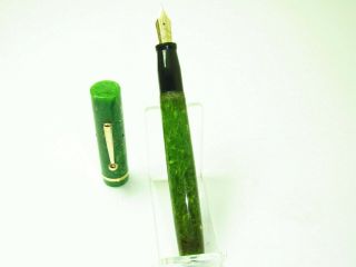 Rare Large 1920´s Chilton Jade Green Pneumatic Fountain Pen Flexy 14ct M Nib