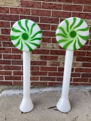 2 Green Candy Peppermint Lollipop Swirl 33 " Christmas Blow Mold Union