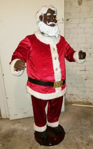Gemmy Life Size Animated Singing Dancing Black Santa Claus Karaoke African Amer
