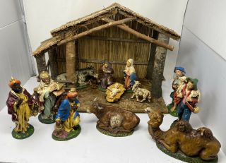 Vintage Large Christmas Nativity Manger Set Made In Italy Religious Jesus Mary