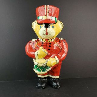 Vintage Paper Mache Nutcracker Soldier Teddy Bear Christmas Decoration 15 " Tall