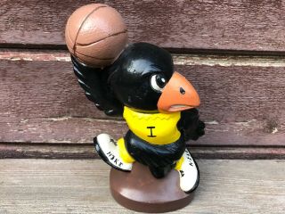 Vtg Hand Painted Ceramic Iowa Hawkeyes Herky The Hawk Mascot Basketball