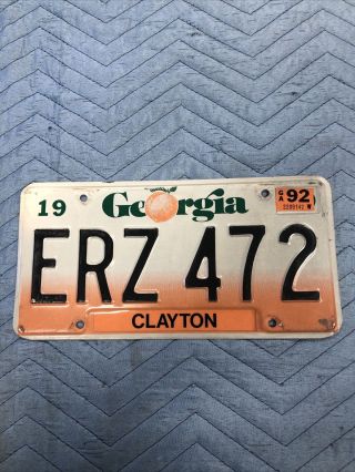 1990’s 92 Georgia Peach License Plate Clayton County Erz 472