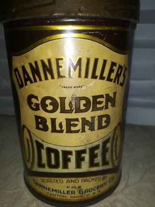 Antique 1928 Dannemiller Golden Blend COFFEE 1lb TIN CAN Canton OH 3