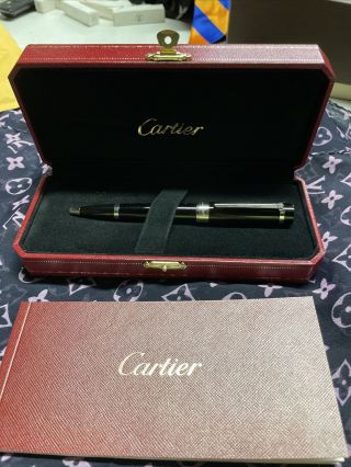 Authentic Cartier Ballpoint Pen Pasha Black Composite Platinum Finish With Case