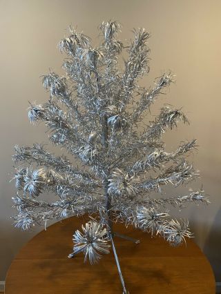 Vintage 4 Foot Pom Silver Aluminum Christmas Tree 54 Branches