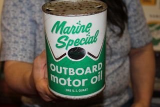 Vintage Marine Special Outboard Boat Motor Oil 1 Quart Can Gas Station Sign