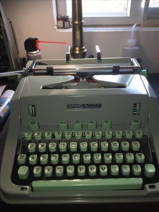 Hermes 3000 Portable Typewriter Seafoam 1969 Switzerland Case Key And Brushes