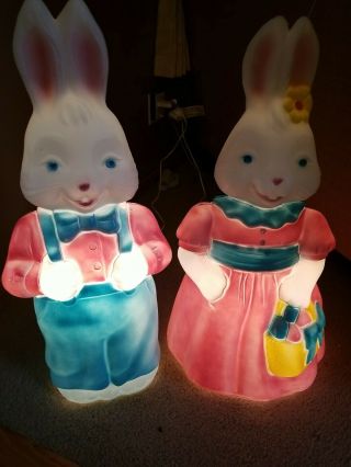 Vintage General Foam Plastics Easter Bunnies Blow Mold Bibs Boy And Girl 25 "