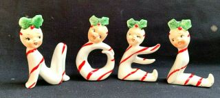 Vtg Pixie Christmas Candy Cane Noel Candle Holders Japan Holt Howard Era W/box