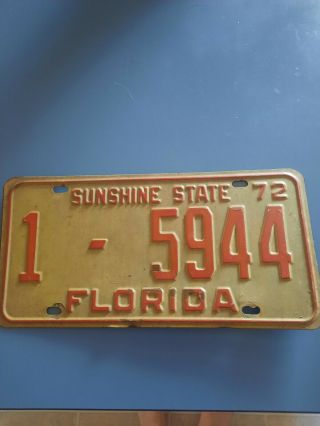 Vintage 1972 Florida Vehicle License Plate Car Sunshine State