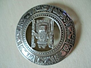 Vintage 925 Sterling Silver Warrior Cats Peru Tribal Design Pin Brooch 2