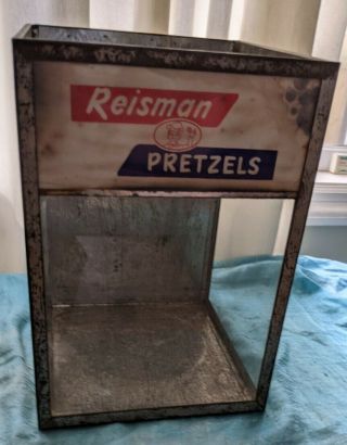 Reisman’s Pretzels Vintage Glass & Tin Store Display Bin No Lid