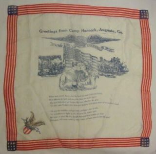 Old Wwii Silk Scarf Greeting From Camp Hancock Augusta Ga The Farewell Flag Trim