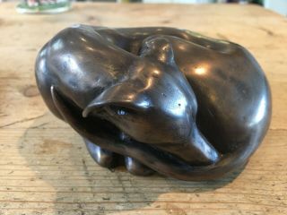 Attractive Vintage Coldcast Bronze Sleeping Whippet Dog - Signed Alan R Johnson
