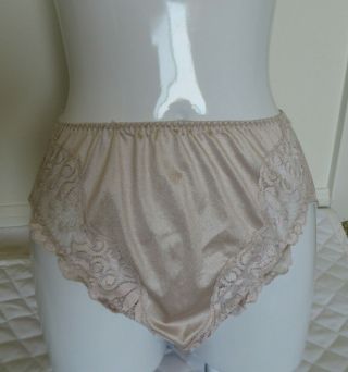 Vintage Olga Hi - Cut Lace Gusset Shimmery Satin Panties Size L