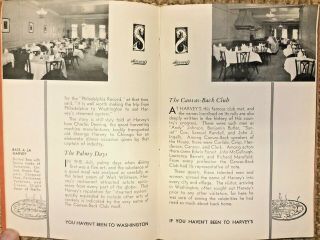 Vintage 1942 Harvey ' s Restaurant,  Washington DC,  Brief History Booklet 3
