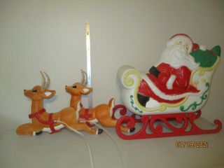 Vintage Grand Venture Santa Blow Mold Sleigh 2 Reindeer Rare