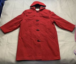 Vintage Ll Bean Wool Duffle Coat Toggle Jacket W/ Hood Size Xl Red
