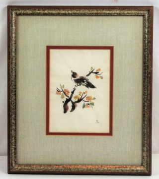 Vintage Chinese Brush Painting Bird On A Branch Charlotte C Fung Framed