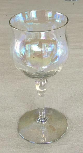 Vintage Iridescent Crystal Wine Glasses 9 Oz.  Tulip Bowl Bubble Stem 6 - Piece Set