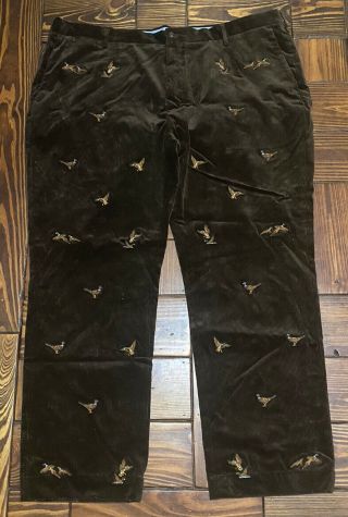 Vtg Ralph Lauren Polo Corduroy Pants Brown Embroidered Duck/pheasant 44b X 32