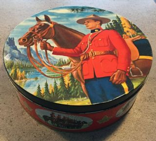 Vintage Peak Frean Rcmp / Grc Royal Canadian Mounted Police Mountie Tin 9 1/2 In