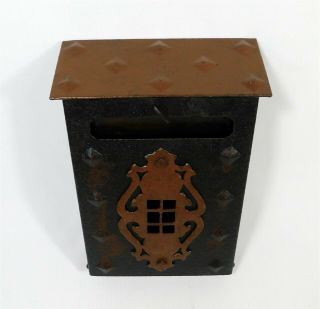 Vintage Ornate Arts And Crafts Wall Mount Mailbox Antique Steel Hammered