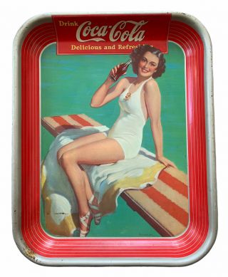 Authentic 1939 " Springboard Girl " Coca - Cola Serving Tray - American Art