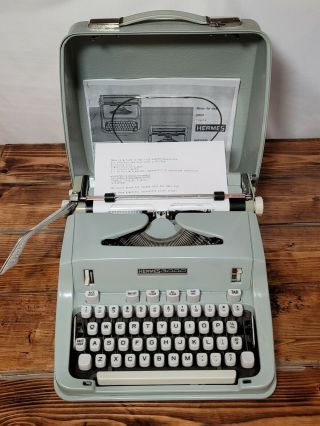 Hermes 3000 Portable Typewriter 1968 Pale Green Case Pica Type Swiss Made