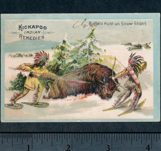 Kickapoo Indian Oil 1800s Buffalo Hunt Snowshoe Cough Cure Sagwa Root Trade Card