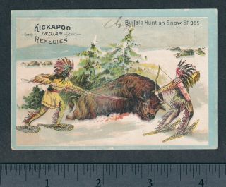 Kickapoo Indian Oil 1800s Buffalo Hunt SnowShoe Cough Cure Sagwa Root Trade Card 3