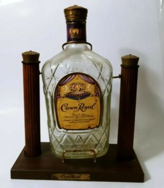 Vintage 1972 Crown Royal Canadian Whiskey 1.  75l Bottle W/ Stand Man Cave Bar