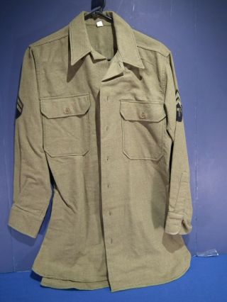 Wwii Us Army Uniform Shirt,  Od Flannel,  " Special " W/ Gas Flap,  T/5 Rank