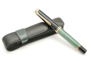 Pelikan Souveran M1000 Green Fountain Pen With 18k Gold Medium Nib,  Leather Case