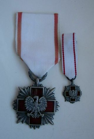 2 Poland Polish Red Cross Polish Medal Prl 3rd Class,  Full And Mini Size