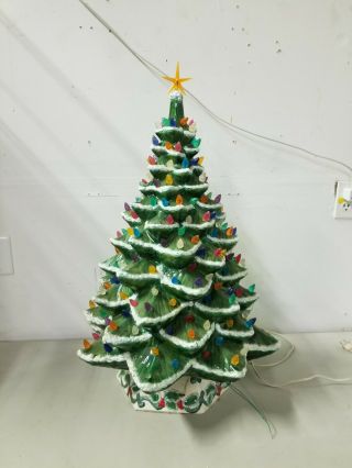Huge 29 " Vtg Provincial Mold Lighted Flocked Ceramic Christmas Tree.  Very Rare