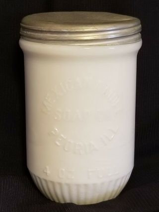 Rare Vintage Mexican Amole Soap Co White Milk Glass Jar Peoria,  Il Advertising