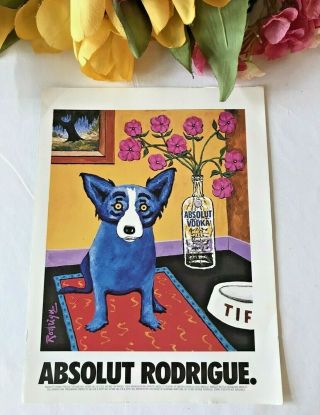 1992 Vintage Print Ad Absolut Vodka Blue Dog George Rodrigue Bottle Art Rare