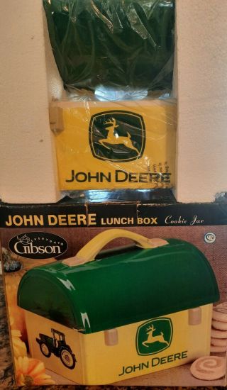 Pristine John Deere Gibson Ceramic Lunch Box Cookie Jar Never Opened