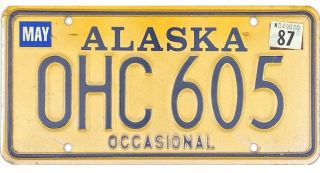 99 Cent 1987 Alaska Occasional License Plate Ohc605