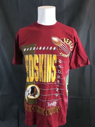 Vtg Washington Redskins Nfl Football All Over Print Salem Sportswear 90s Tee M