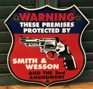 Vintage Since 1852 Protected By Smith & Wesson Porcelain Gun Sign Ammunition