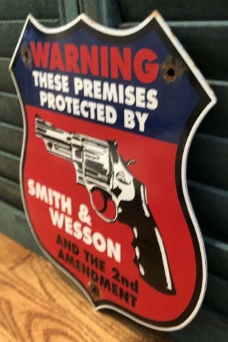 VINTAGE SINCE 1852 PROTECTED BY SMITH & WESSON PORCELAIN GUN SIGN AMMUNITION 3