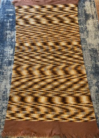 Vintage Hand Woven Wool Blanket 38” X 76” Thick Throw Southwest Striped Euc