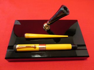 Parker Duofold Mandarin Yellow,  Pen And Desk Set.  Restored